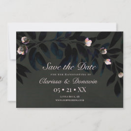 Reserva La Fecha Dark Boho Floral Leaves Handfaying Save The Date