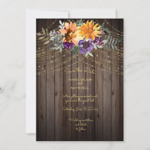 Reserva La Fecha Dark Brown Barnboard String Lights Sunflowers