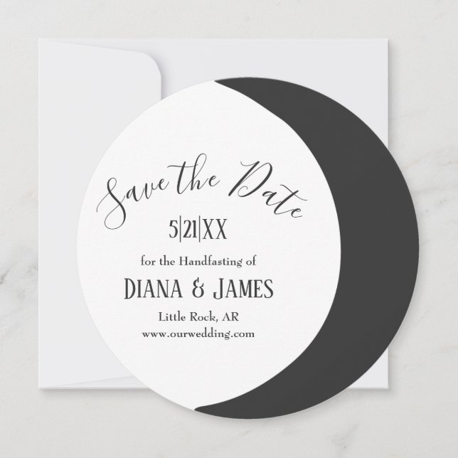 Reserva La Fecha Dark Crescent Moon Wicca Handfasting Save the Date (Anverso)