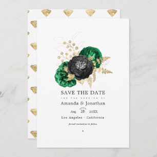 Reserva La Fecha Dark Emerald y Gold Floral Wedding Salvan la fecha