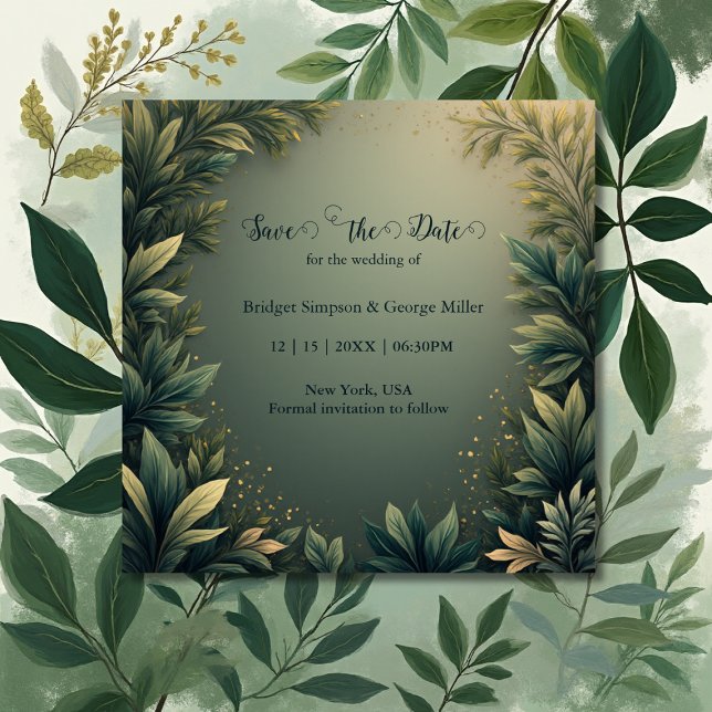 Reserva La Fecha dark green elegant nature wedding (Subido por el creador)
