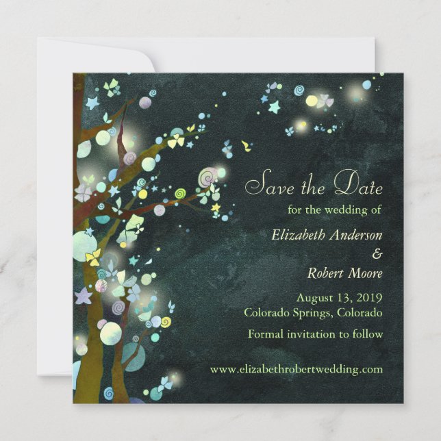 Reserva La Fecha Dark Green Tree Wedding Save the Date (Anverso)