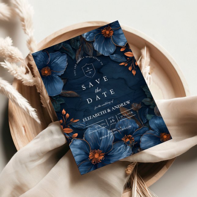 Reserva La Fecha Dark Navy Botanical Romance (Subido por el creador)