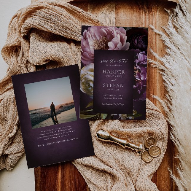 Reserva La Fecha Dark Purple Fine Art Floral Elegant Wedding (Subido por el creador)