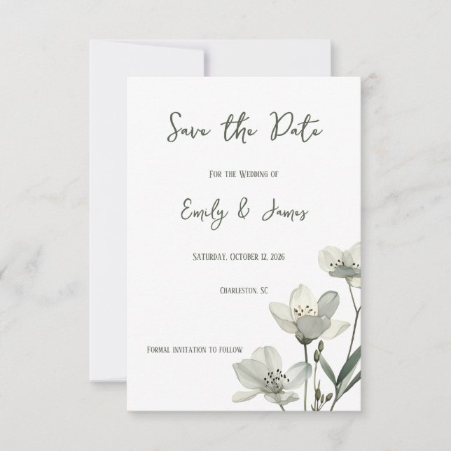 Reserva La Fecha Dark Sage Green Botanical Wedding (Anverso)