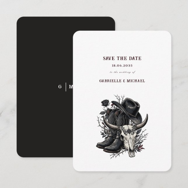 Reserva La Fecha Dark Western Cowboy Gothic Simple Save The Date (Anverso / Reverso)