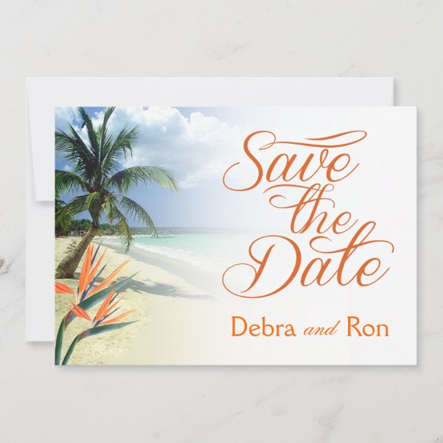 Reserva La Fecha Debra Emerald Waters Beach Save the Date | papaya (Anverso)