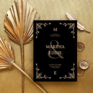Reserva La Fecha Deco Moderno Fondo Fotográfico Negro y Dorado pa