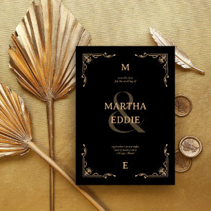 Reserva La Fecha Deco Moderno   Fondo Fotográfico Negro y Dorado pa
