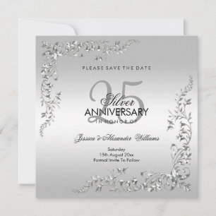 Reserva La Fecha Decoración de Plata Elegante 25º Aniversario de Bo
