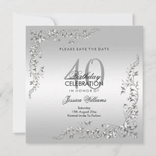 Reserva La Fecha Decoración elegante plateada 40.º Fiesta de cumple