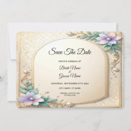 Reserva La Fecha Decorative Floral Frame with Pearls Save The Date