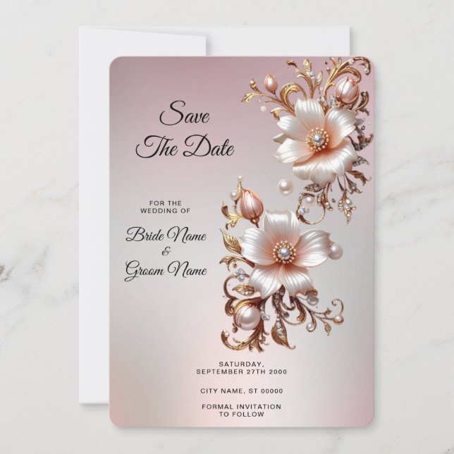 Reserva La Fecha Decorativo Rosa Floral Salva La Fecha (Anverso)