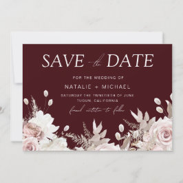 Reserva La Fecha Deep Burgundy Blush Boho Floral Wedding