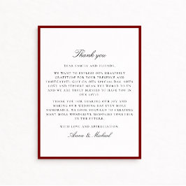 Reserva La Fecha Deep Red Border Wedding Thank You Card