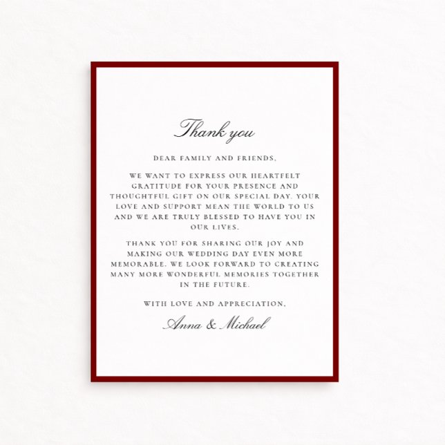Reserva La Fecha Deep Red Border Wedding Thank You Card (Subido por el creador)