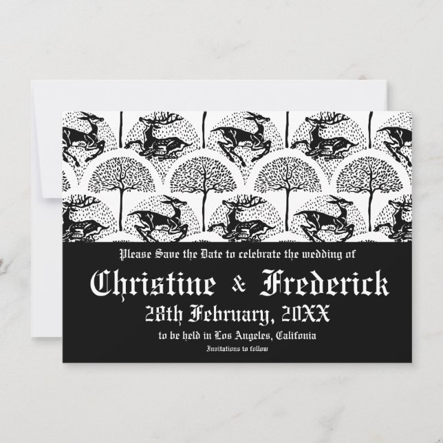 Reserva La Fecha Deer y árboles medievales, guardar la fecha (Anverso)