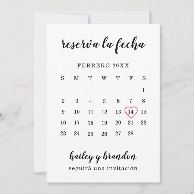 Reserva la fecha del calendario simple Corazón roj (Anverso)