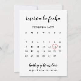 Reserva la fecha del calendario simple Corazón roj