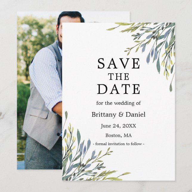 Reserva La Fecha Delicada acuarela Foto de vegetación botánica (Anverso / Reverso)