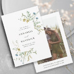 Reserva La Fecha Delicada foto de Boda de Boho Moderno de Flor Silv<br><div class="desc">Esta elegante boda, salvo la tarjeta de fecha, incluye acuarelas pintadas a mano con flores silvestres de color amarillo mantequilla, verde sabio, verde polvoriento y azul claro con una foto y más información en la parte posterior. Para una personalización más avanzada de este diseño, haga clic en el BOTÓN HERRAMIENTA...</div>