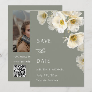 Reserva La Fecha Delicadas Flores Blancas Verde Salvia Boda