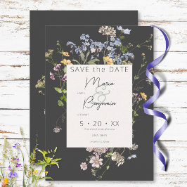 Reserva La Fecha Delicado Boda de carbón vegetal Boho Wildflowers