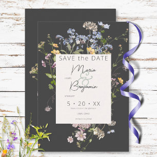 Reserva La Fecha Delicado Boda de carbón vegetal Boho Wildflowers