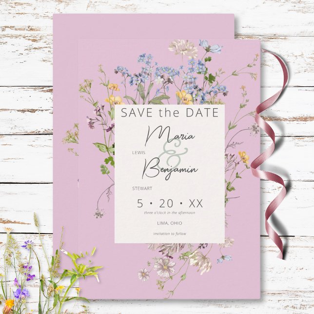 Reserva La Fecha Delicado Boho Wildflowers Boda Rosa (Delicate Boho Wildflowers Pink Wedding Save The Date)