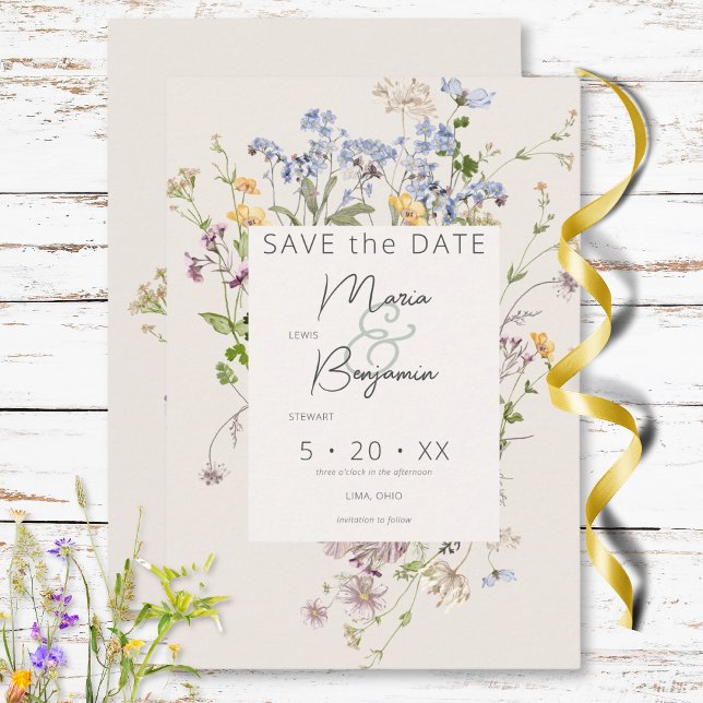 Reserva La Fecha Delicado Boho Wildflowers Cream Boda (Delicate Boho Wildflowers Cream Wedding Save The Date)