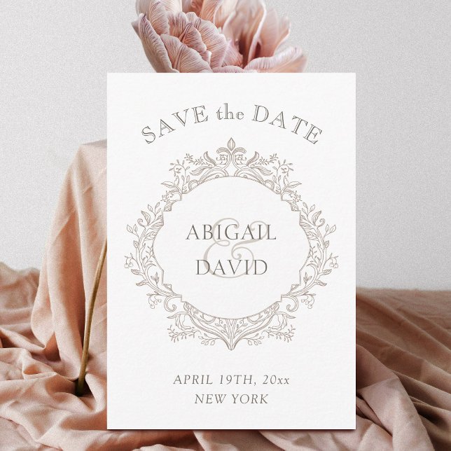 Reserva La Fecha Delicado Crest Neutral Boda Save The Date (Subido por el creador)