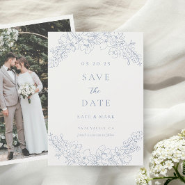 Reserva La Fecha Delicado Foto de Floral Azul Boda Save the Date