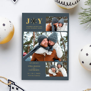 Reserva La Fecha Delicate Blue & Gold SnowFlake 3 Photos Collage