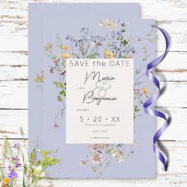 Reserva La Fecha Delicate Boho Wildflowers Periwinkle Boda