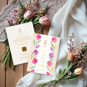 Reserva La Fecha Delicate Pink & Purple Tulips Border Wedding