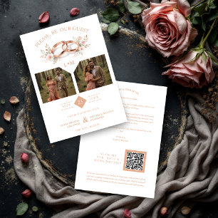 Reserva La Fecha Delicate Rose Gold Rings Watercolor Floral Wedding