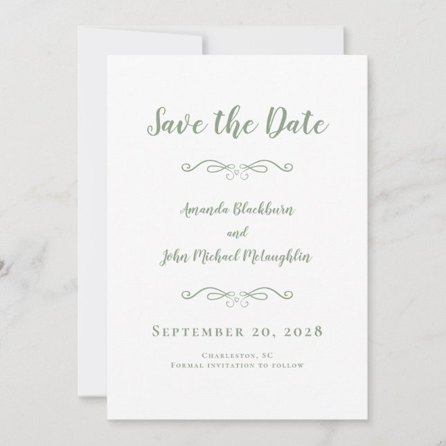 Reserva La Fecha Delicate Sage Green Script Romantic Calligraphy