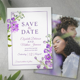 Reserva La Fecha Delphinium floral save the date purple photo