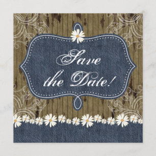 Reserva La Fecha Denim n Daisies Save the Date Wood Invita a Occide