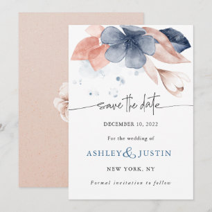 Reserva La Fecha Denim y florines de boda elegantes y anticuados sa