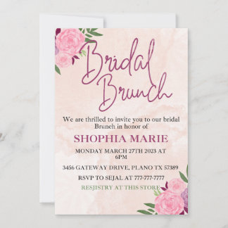 Reserva La Fecha Desayuno Bridal Moderno de Flores de Acuarela Rosa