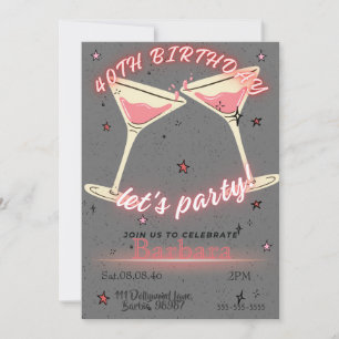 Reserva La Fecha Descarga instantánea Cumpleaños 40 Pink Cocktail