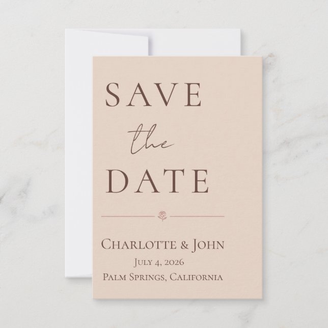 Reserva La Fecha Desert Rose – Minimalist Wedding  Save the Date  (Anverso)