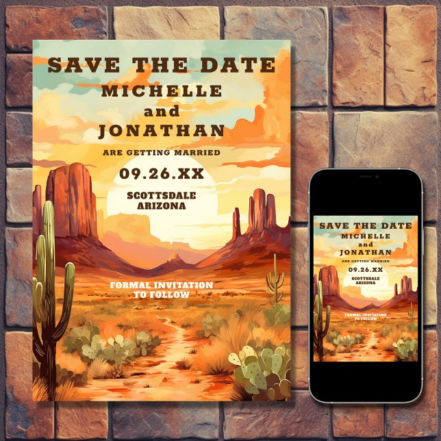 Reserva La Fecha Desert Sunset y Cactus Boda del Sudoeste (Printed and Digital - Desert Sunset and Cactus Southwestern Wedding Save The Date)