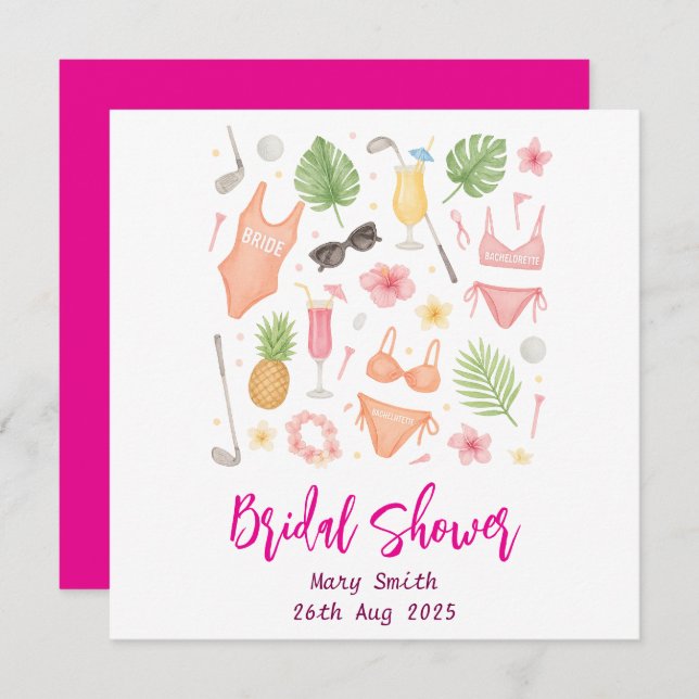 Reserva La Fecha Despedida de soltera con tema de golf hawaiano (Anverso / Reverso)