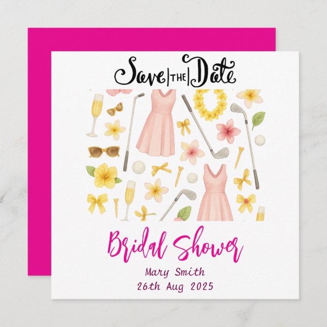 Reserva La Fecha Despedida de soltera con tema hawaiano de golf (Anverso / Reverso)