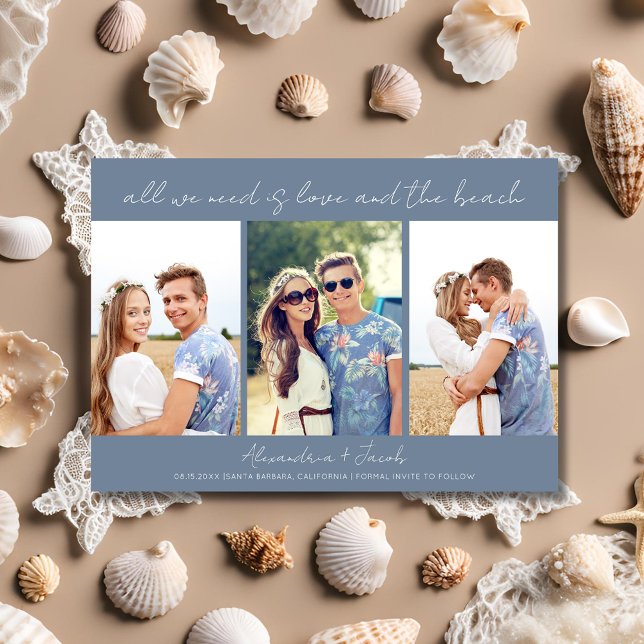 Reserva La Fecha Destination Beach 3 Photo Wedding Save the Date (Destination Beach 3 Photo Wedding Save the Date)