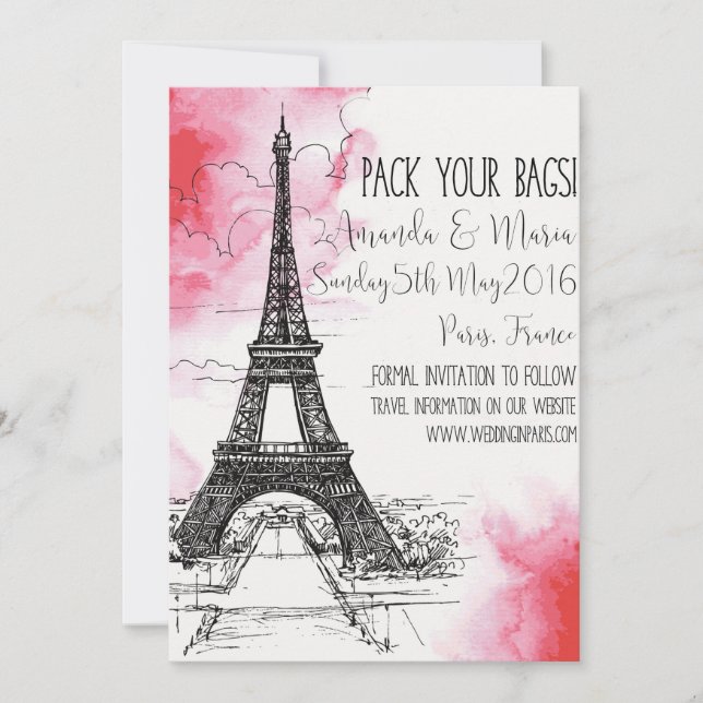 Reserva La Fecha Destino Boda de París Guardar fecha (Anverso)