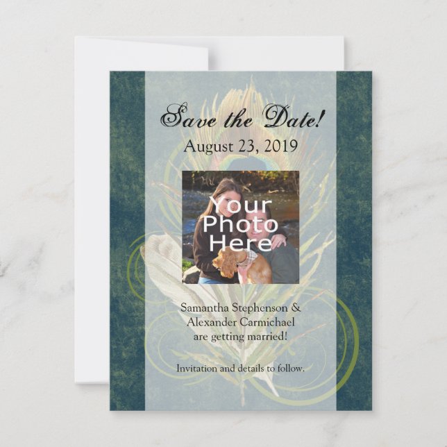 Reserva La Fecha Detalle Artístico Pavo Real Boda Salva la Fecha (Anverso)