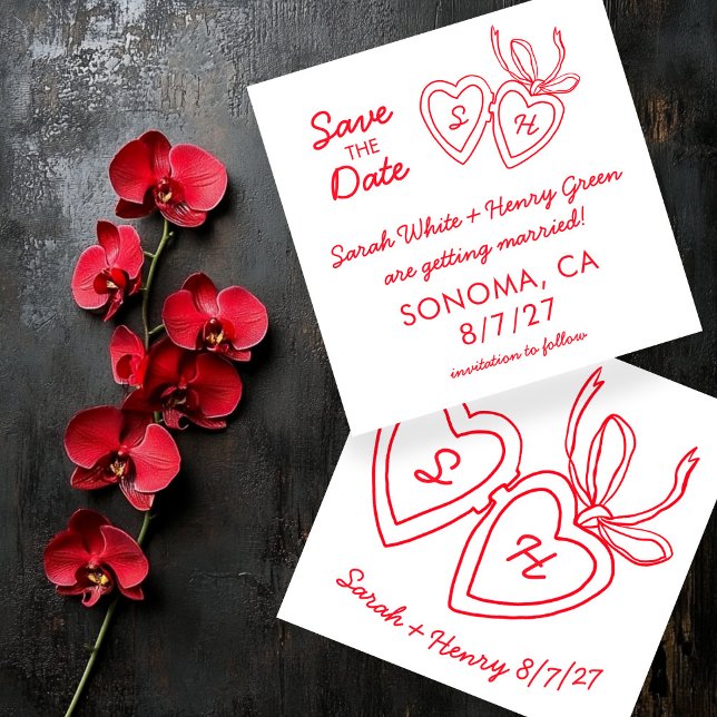 Reserva La Fecha Dibujo caprichoso de un relicario de corazón Bocet (Whimsical Heart Locket Doodle Sketch Modern CUSTOM Wedding Save The Date
)